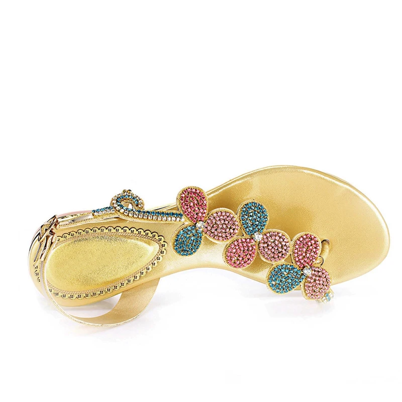 TIMETANG стразы s золотые со стразами летние туфли на плоской подошве Сезон лето