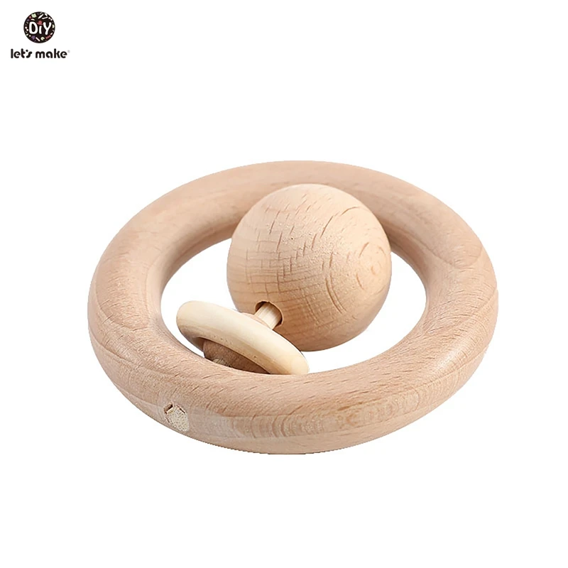Let's Make Baby Wooden Rattle Bed Bell Wooden Ring 70mm/80mm Beech Wood Smiley Face 1PC Educational Toys Rattles For Newborns