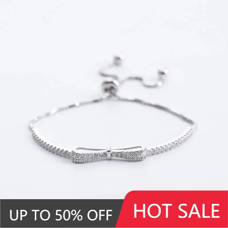 

2021 New Female Crystal Adjustable Bowknot Charm Bracelet & Bangle for Women Wedding Party Jewelry