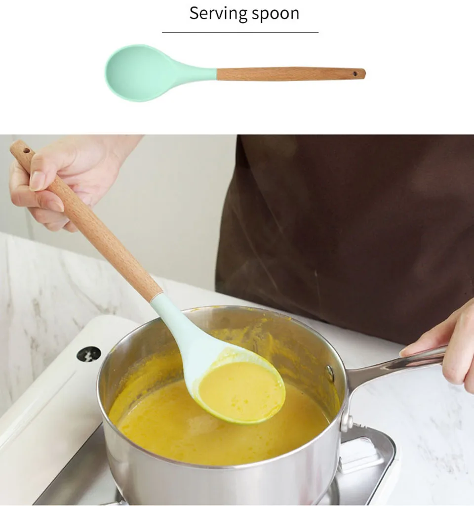 Деревянные овальные ложки из натурального дерева с длинной ручкой для