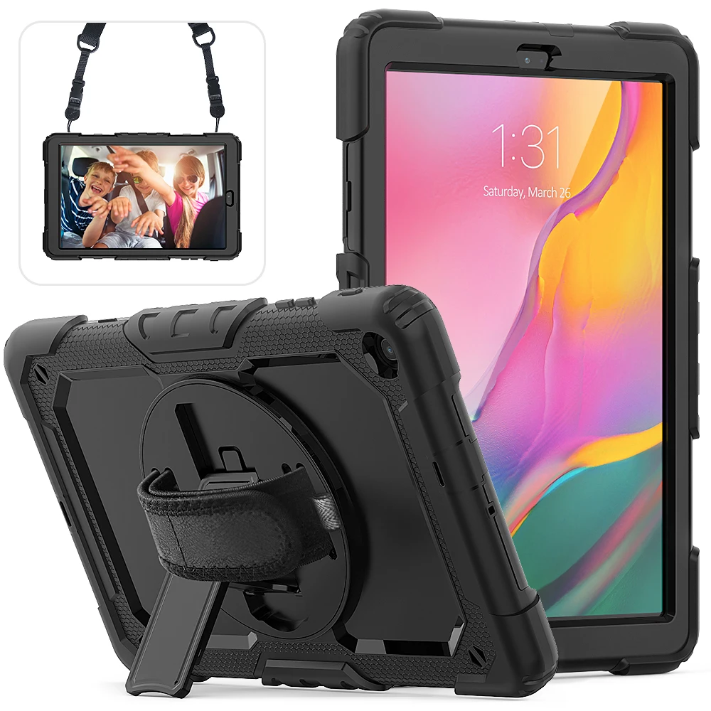 360 Вращающийся чехол для Samsung Galaxy Tab A 10,1 T510 T515 SM-T510 SM-515 чехол для планшета с ремешком на плечо+ ручка+ пленка