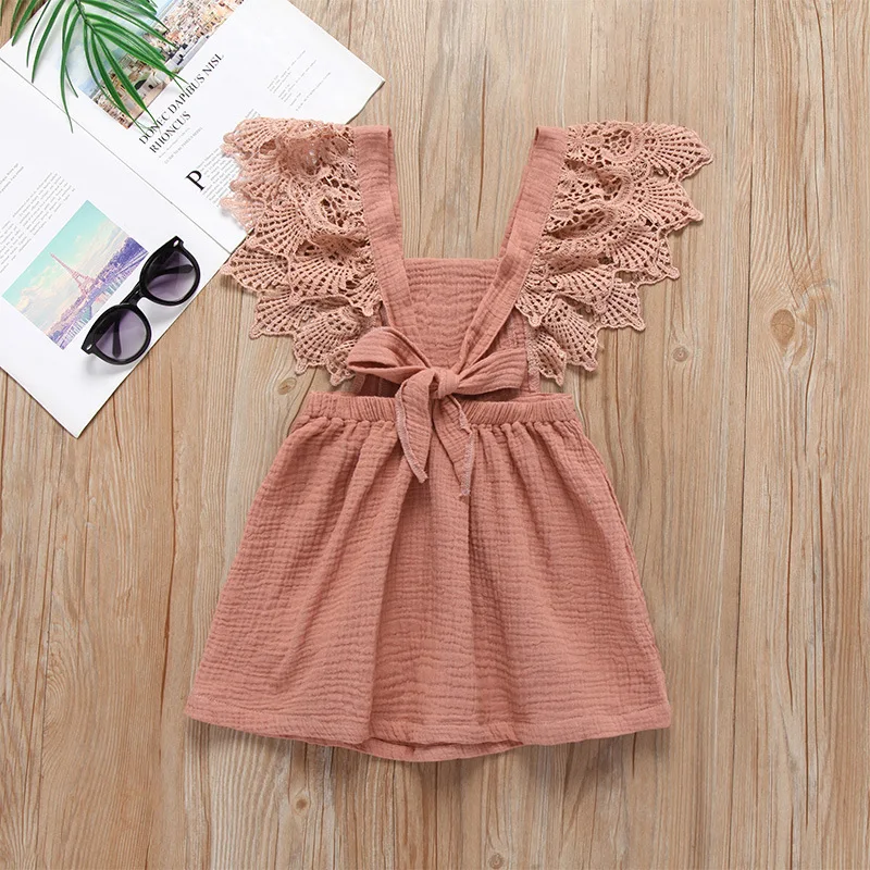 Детские кружевные рукава для девочек платье с открытой спиной и оборками летнее