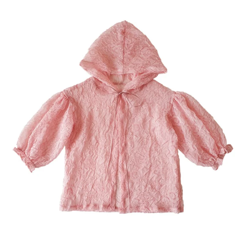 

WLG Girls Sun Protection Coats Kids Clothes Summer Pink White Hooded Long Sleeve Thin Outerwear Baby Girl Casual Clothes
