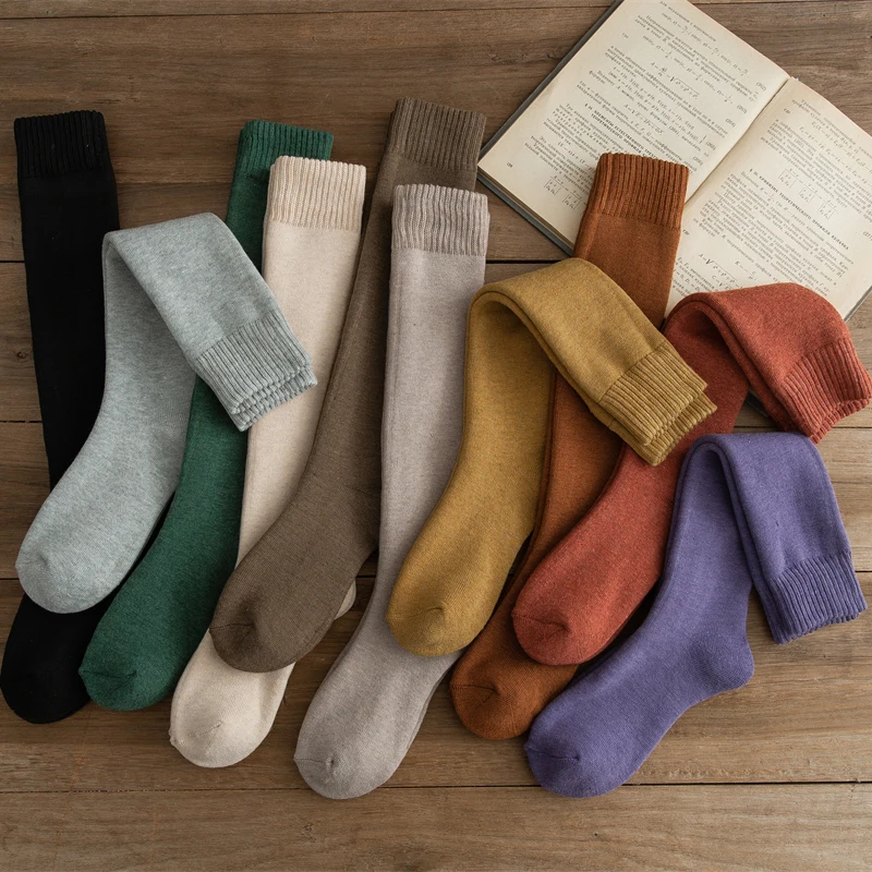 

Simple Fashion 2021 Winter Women Long Stockings High Quality Solid Color Casual Warm Thick Knee High Socks