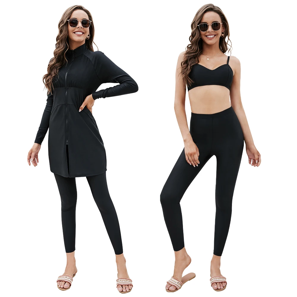 Скромная мусульманская черная абайя купальник Женский хиджаб в стиле пэчворк с