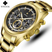 wwoor new gold mens watches top brand luxury stainless steel quartz watch men sport male waterproof wristwatch relogio masculino