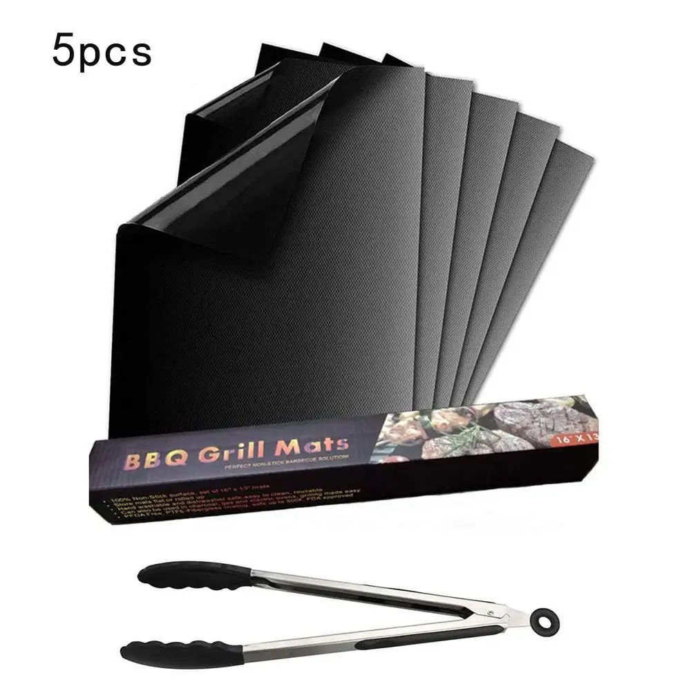 5pcs Non-stick BBQ Grill Mat 50*40cm Barbecue Baking Liners Reusable Heat Resistance Cooking Sheets Tool |