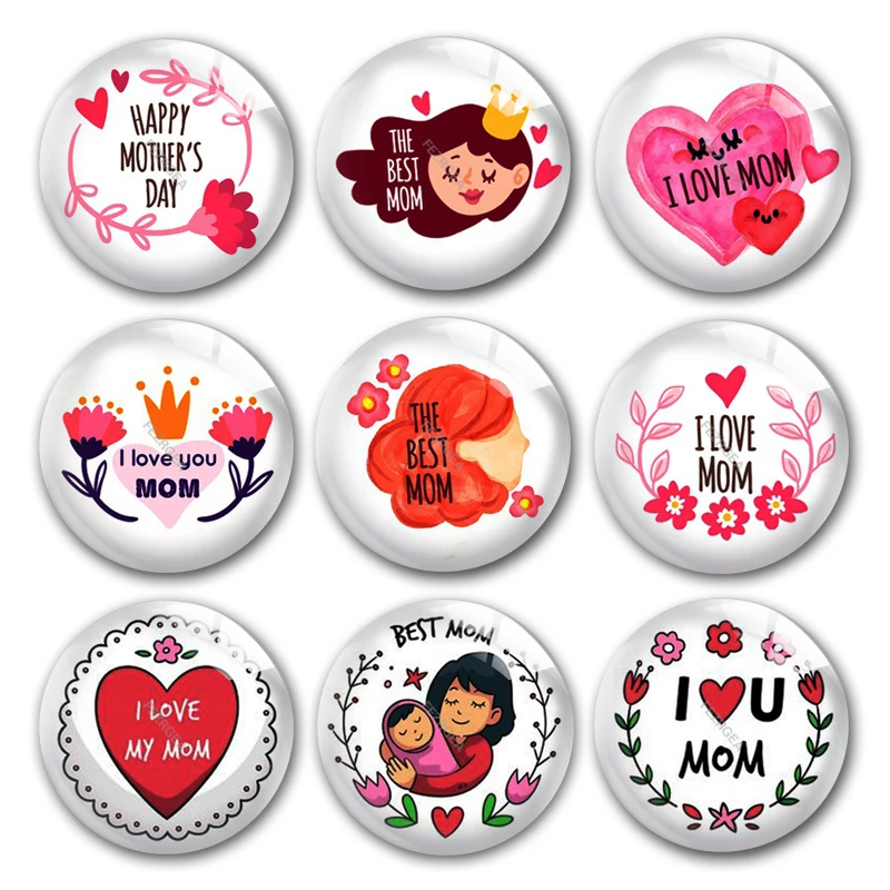 

Стеклянный кабошон Счастливого Дня матери, шляпа с надписью «Best mom Love mom», «Гвоздика», Круглое стекло для мамы, демонстрация кабошона, фурнит...