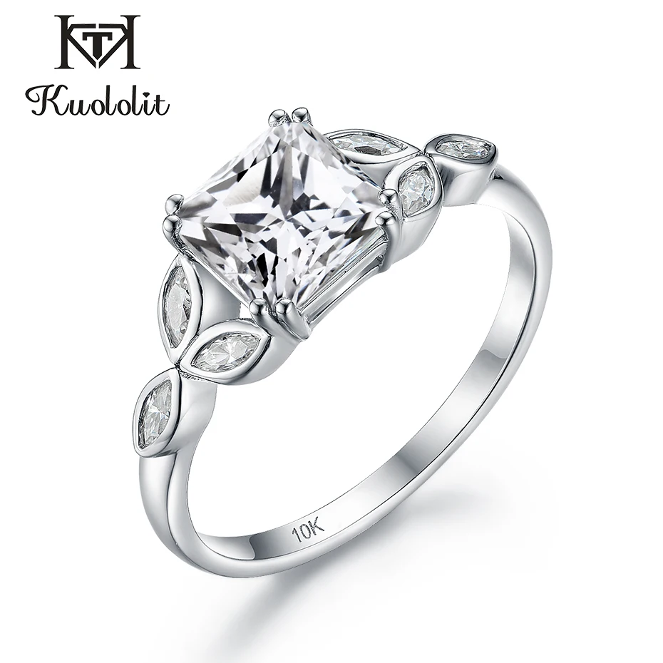 Женское кольцо Пасьянс kuolit белое золото 10 к 100% натуральный асшер Moissanite|Кольца| |