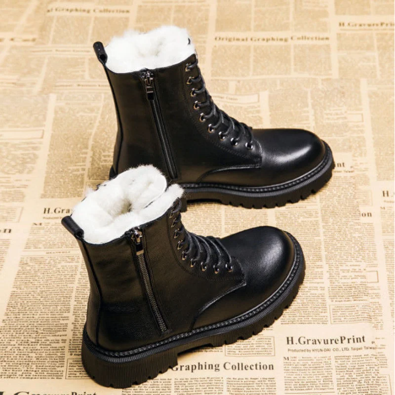 

New Mid Calf Boots Women Autumn Winter Fashion Lace-up Zipper Botas Mujer Boots Sports Platform Heel Ladies Shoes