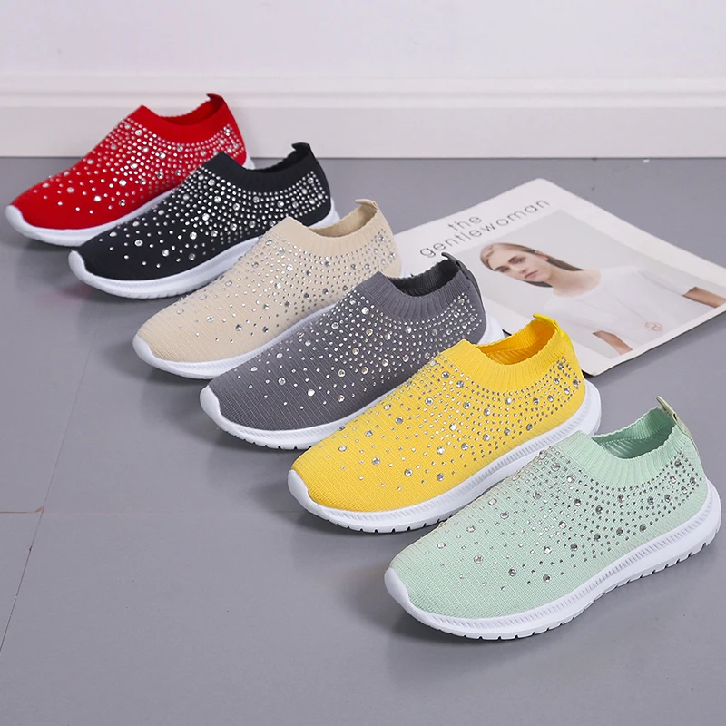 

Big Size Women Flats Sneakers Spring Autumn Casual Slip On Shoes Female Rhinestone Vulcanize Sports Shoes Ladies Platform loafer