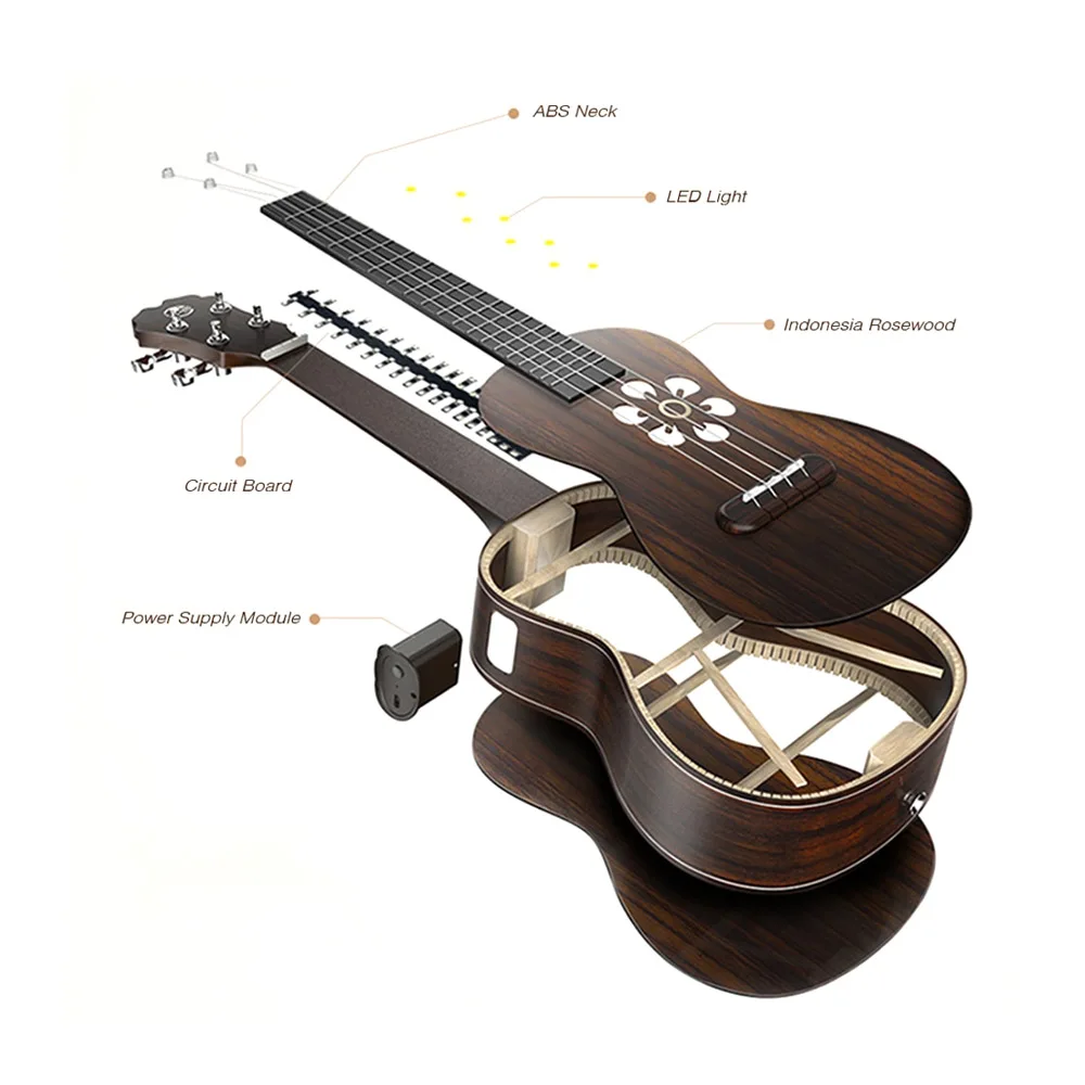 23 &quotУмная концертная Гавайская гитара Ukelele uke Rosewood поддерживает приложение