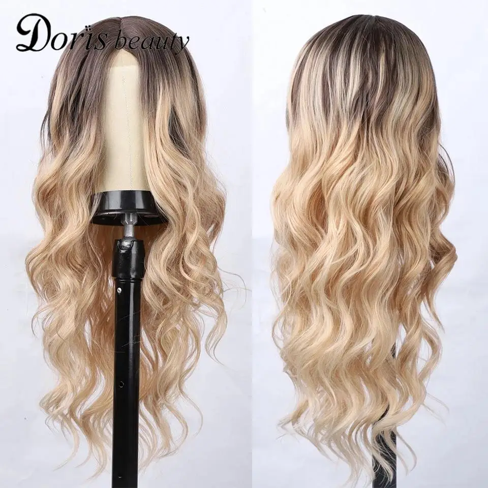 

Doris beauty Blonde Synthetic Wig Long Blond Body Wave Women's Wigs Brown Red Natural Hair Wigs For Women Middle Part Cosplay