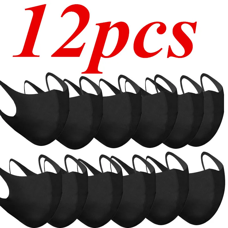 12 шт. черные защитные маски для лица унисекс пылезащитный хлопок защита от пыли