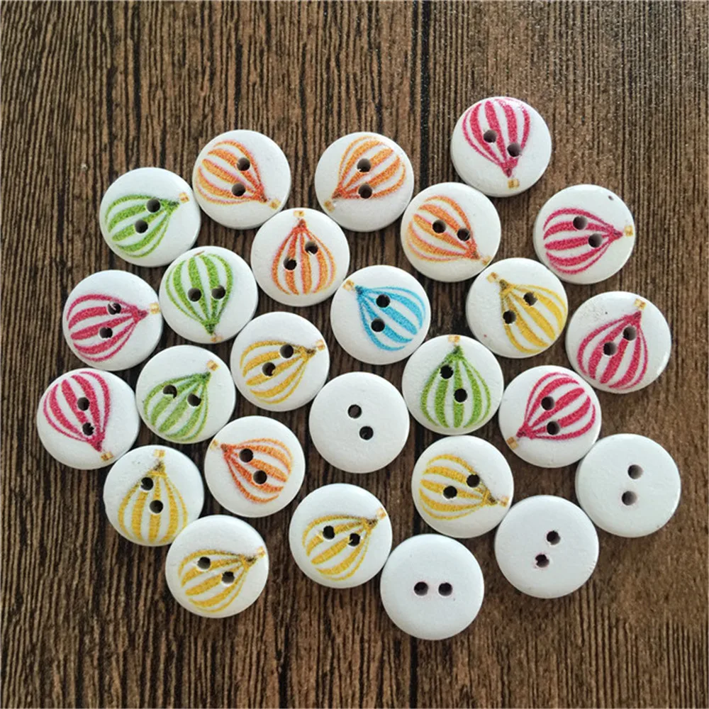 

100 шт 15 мм Смешанные воздушные шары узоры деревянные круглые 2 отверстия кнопки свадебные поделки Скрапбукинг шитье поделки своими руками у...