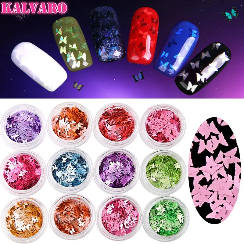 Набор из 12 разноцветных блесток для ногтей в форме бабочки | Красота и здоровье