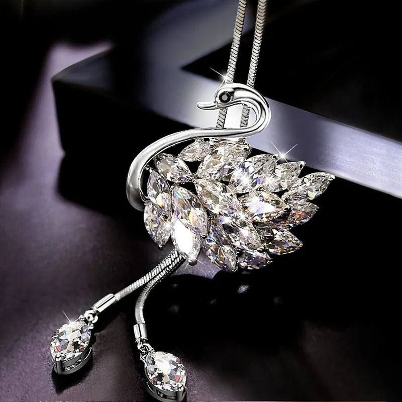 

Fashion Elegant Zircon Swan Choker Necklaces for Women Silver Color Chain Long Necklace Pendant Jewelry Accessories Trendy