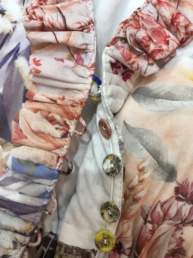 

2021 spring new fashion western style catwalk print lace long-sleeved shirt top + long half skirt female suit