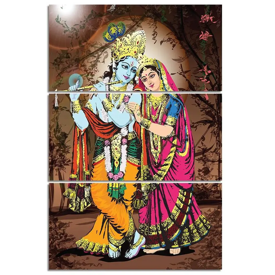 Настенный плакат на холсте 3 шт. индийский миф Radha Krishna Vishnu картина для гостиной