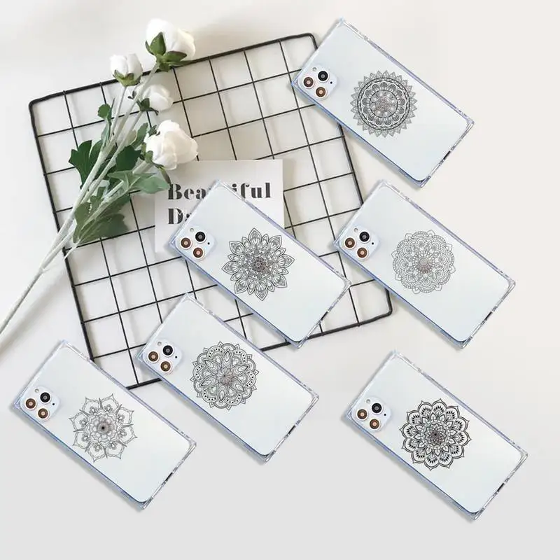 

Mandala Flowers retro lines pattern Phone Case Transparent for iPhone 7 8 11 12 se 2020 mini pro X XS XR MAX Plus