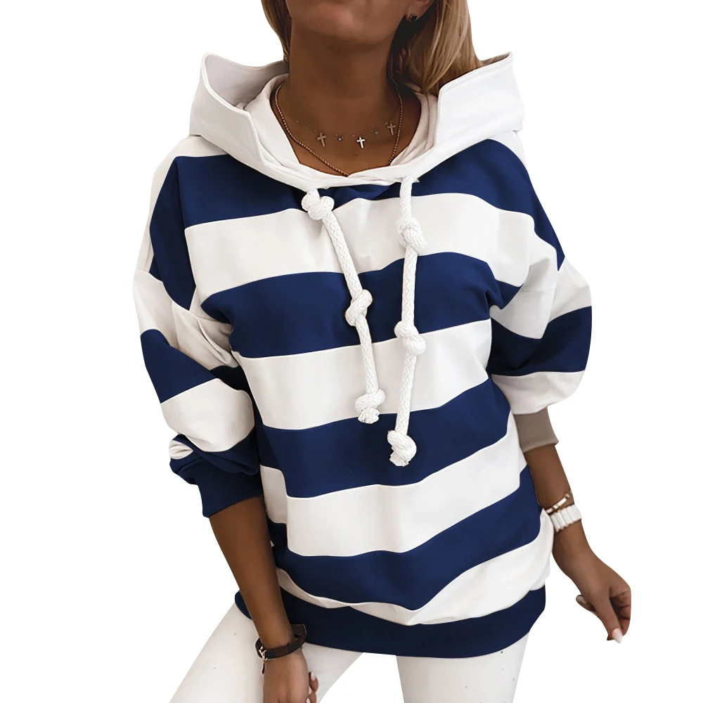 

Striped Print Women Long Sleeve Sweatshirt Hoodis Pullover Loose Oversized Streetwear Casual Autumn Spring Hip Hop Hoody Tops