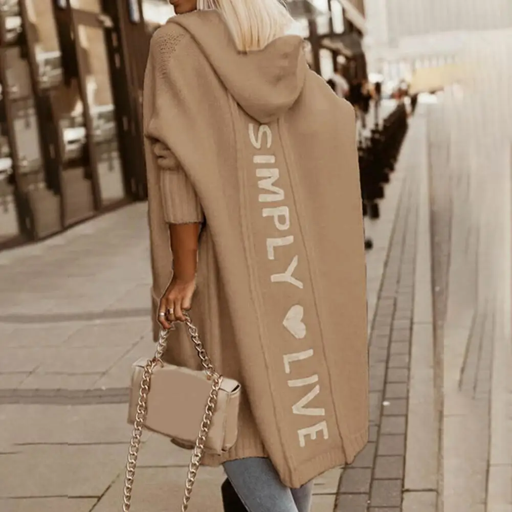 

Sweater Coat Solid Color Letters Autumn Winter Pockets Pure Color Overcoat for Daily Wear