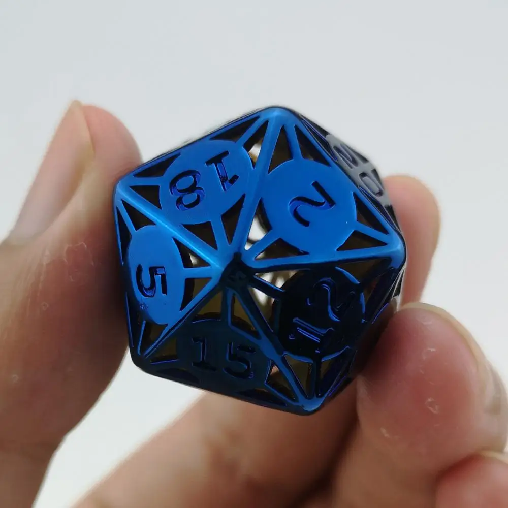Полые металлические игральные кости Rollooo D20 синяя отделка для коллекции игр