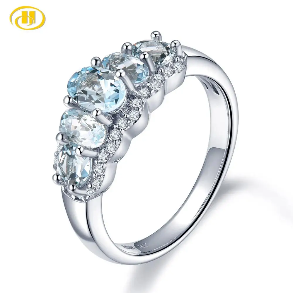 

Hutang 1.35ct Натуральный аквамарин обручальное кольцо 925 стерлингового серебра кольца из синих драгоценных камней кубический цирконий ювелирны...