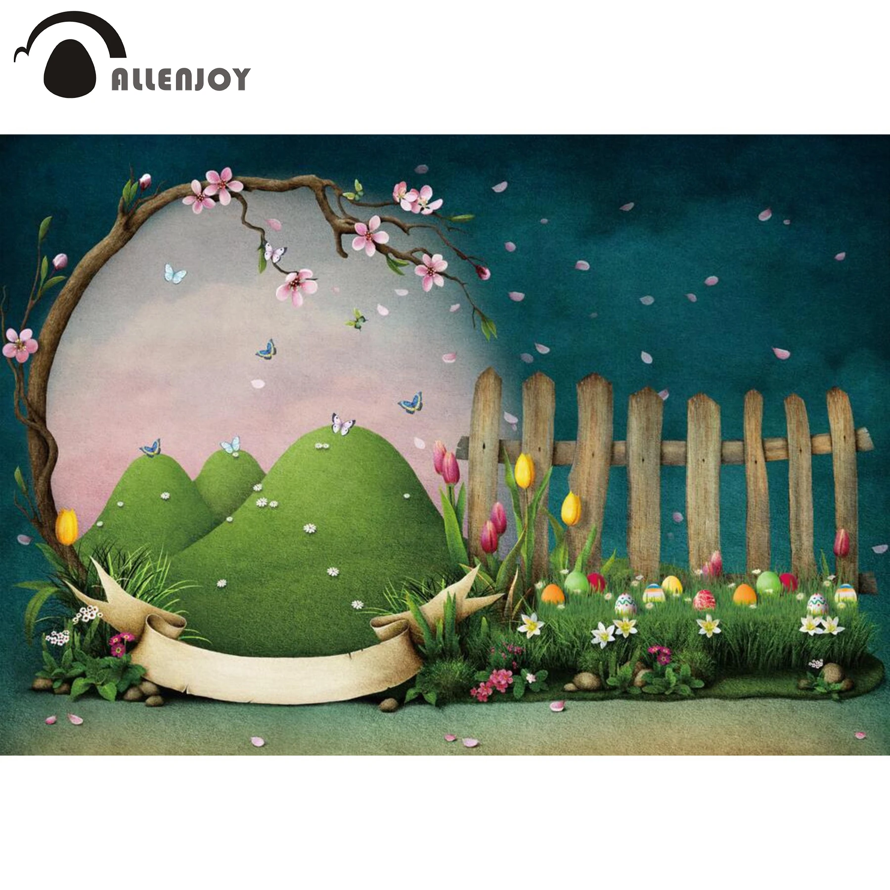 

Allenjoy Easter Egg Backdrop Spring Green Flowers Fairy Tale Photography Background Wonderland Photo Backdrops For Photos
