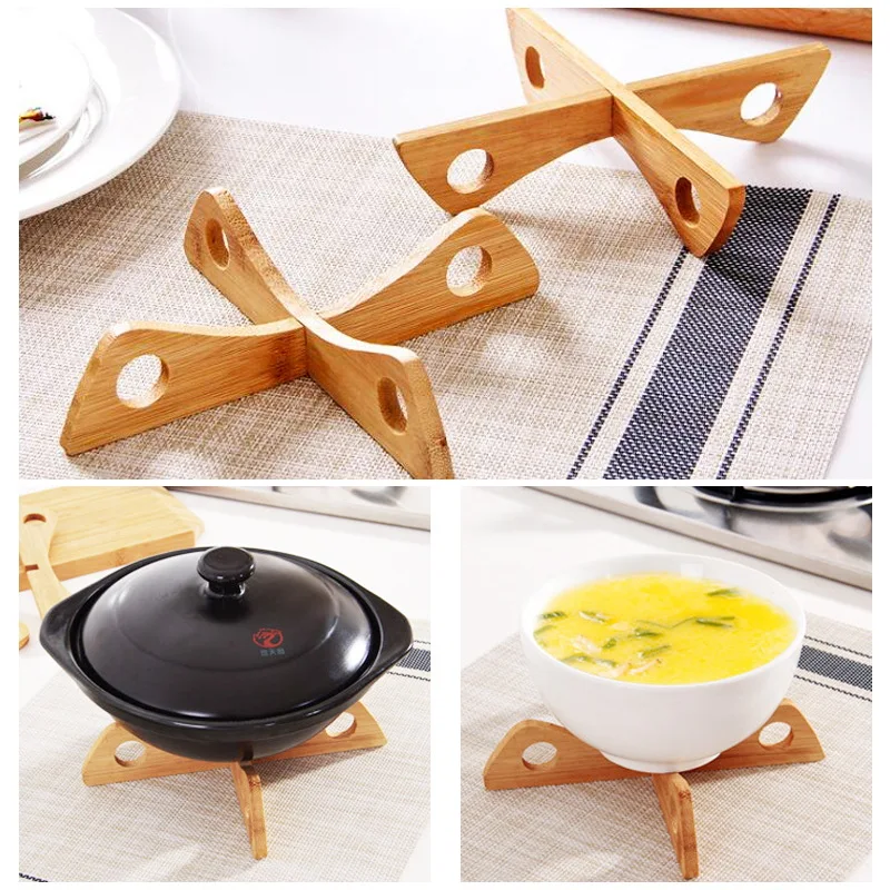 Fypo Detachable Wood Table Mat Kitchen Pot Heat Insulated Cooling Dish Potholders Gadget Holder Tray Rack Gadgets | Дом и сад