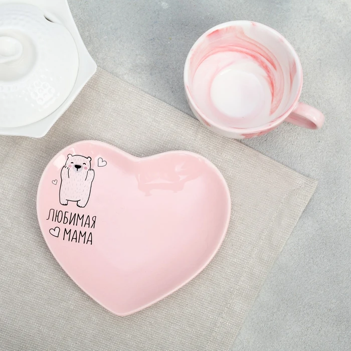 Gift set &quotBeloved Mom": 120 ml mug saucer Kitchen supplies Teaware Sets Dining Bar Home Garden | Дом и сад