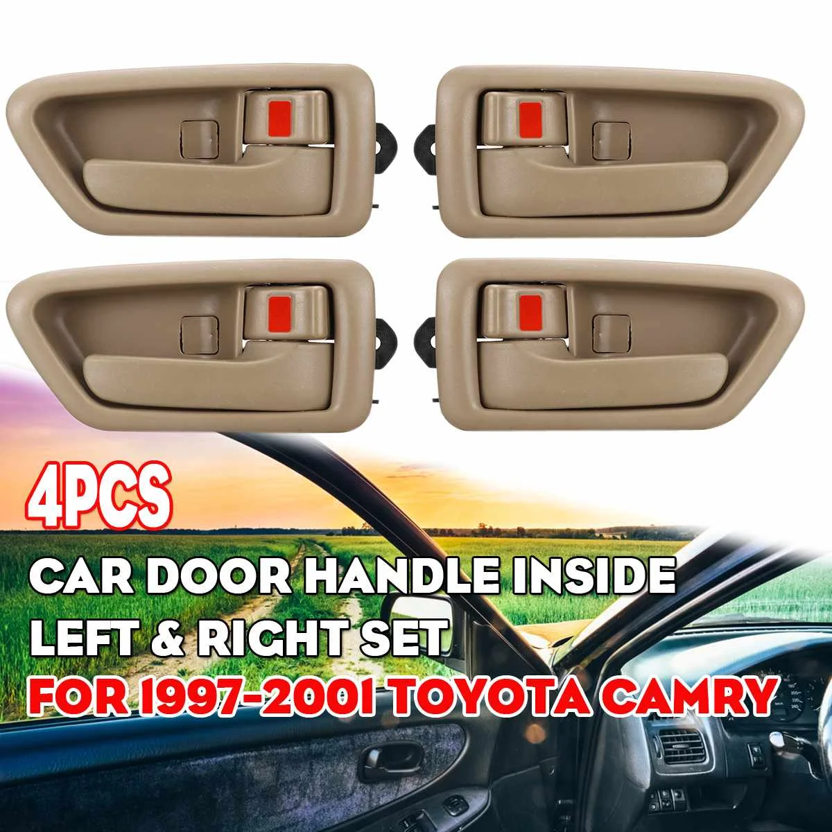 

4PCS Inside Door Handle Tan Front or Rear Left Driver Side For 1991-2001 for Toyota Camry