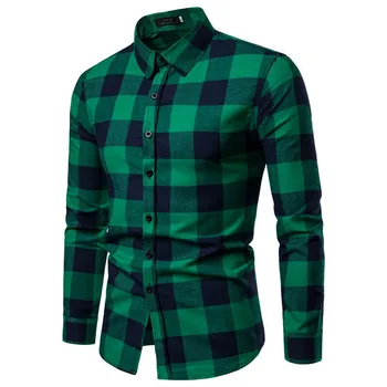 Men's Plaid Long Sleeve Shirts Business Dress Shirt Tops Slim Fit Formal Shirts 2