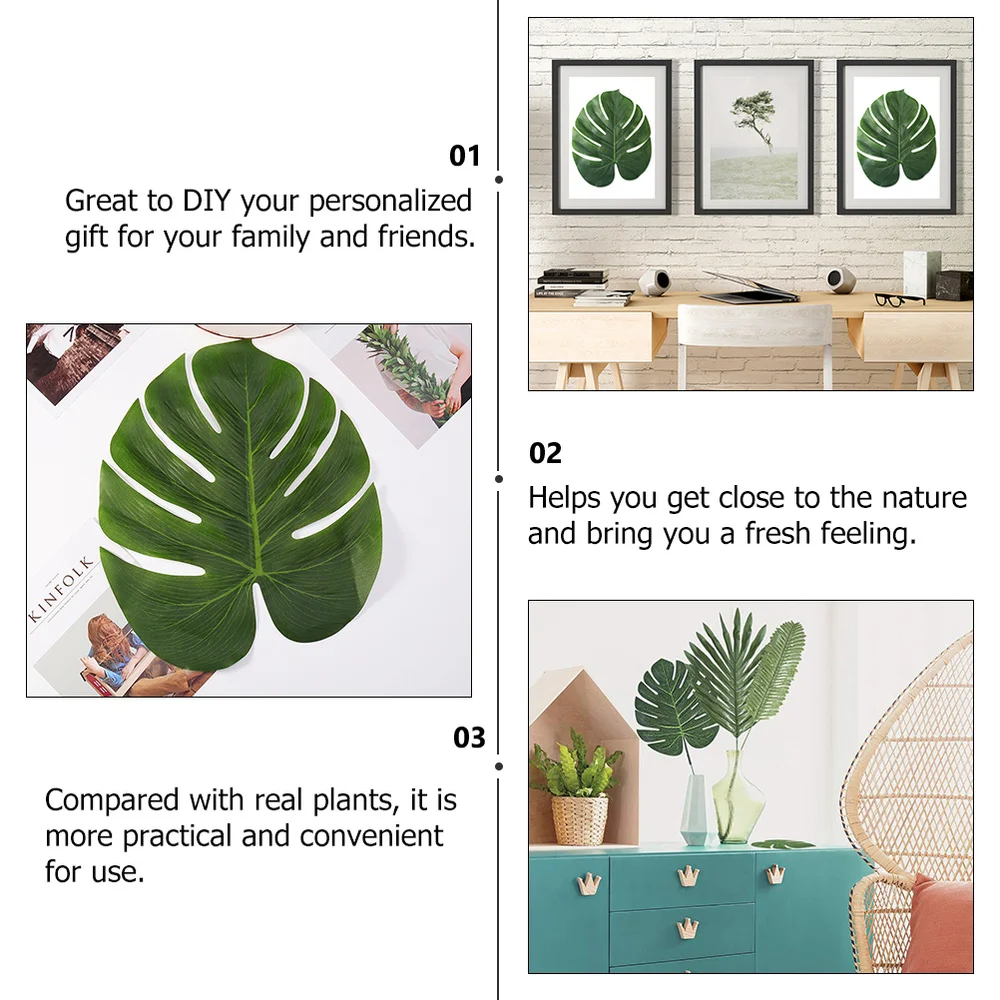 

70pcs Hawaiian Party Simulation Leaves 10 Kinds Artificial Palm Leaves Decor