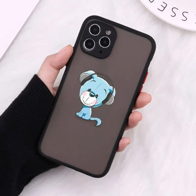 

Phone Case For iPhone 12 11 Mini Pro XR XS Max 7 8 Plus X Music loving animals Matte transparent Cover