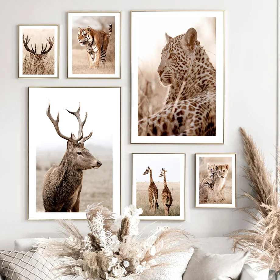 

Nordic Poster African Deer Leopard Elephant Tiger Giraffe Lion Cub Wall Art Print Canvas Painting Decor Pictures For Living Room