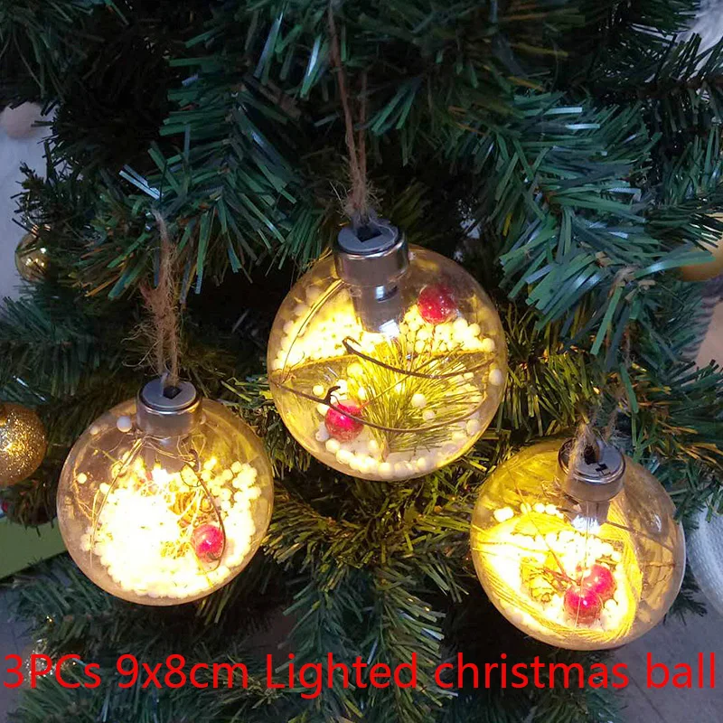 3PCs with light Прозрачный Рождественский шар со светодиодной лампой Рождественская елка висячие украшения Рождественский светящийся подвесной шар Рождественский Декор - Цвет: 3PCs with light
