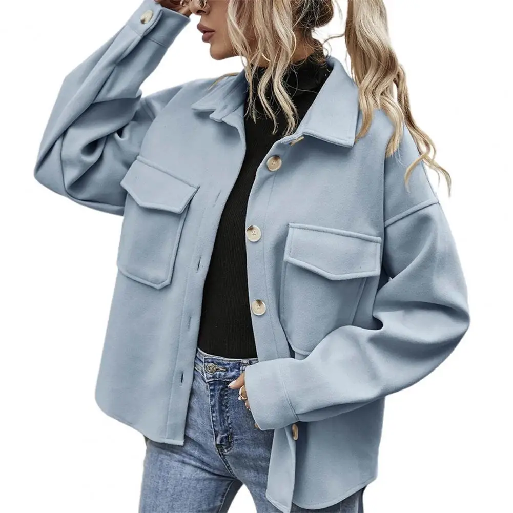

Winter Coat Women Casual Solid Color Turn-down Collar Woolen Single-breasted Long Sleeve Women Jacket for Daily Wear