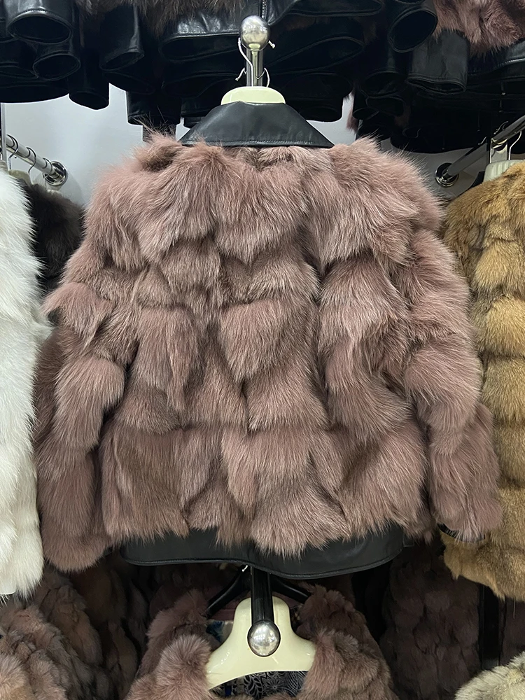 Women Winter Thick Warm Real Fox Fur Jacket Coat Fashion Female Genuine Leather Collar Coats Lady's Fox Fur Overcoat