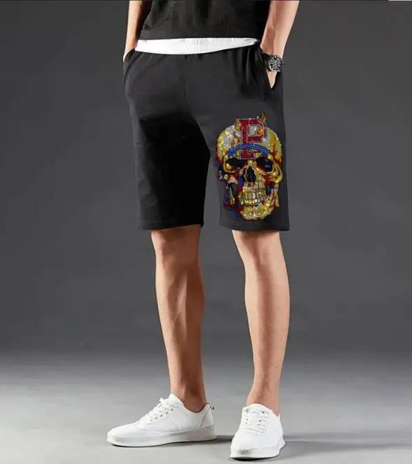 

New Men's Summer Casual Skull Shorts Men Straight Shorts Male Fashion Cotton Beach Short Hot drill Plus Size 4XL