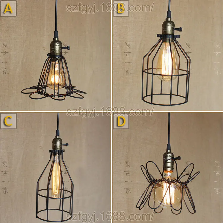 

Rural Industry 220v Creative Iron Frame Balcony Vintage Honeycomb Bird Cage Retro Pendent Lamp Led Droplight Rope Hanging Light