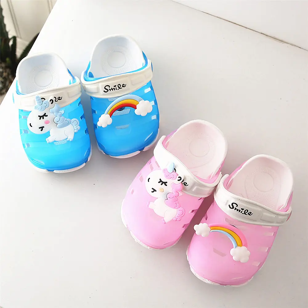 Unicorn Summer Children's Slippers Rainbow Shoes For Kids Toddler Baby Outdoor EVA Cartoon Print Cute Flat Heels Beach Sandals