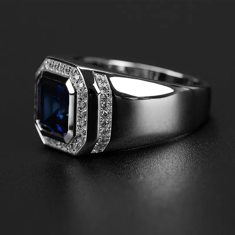 Модные квадратные серебряные кольца с синим камнем для мужчин 2020 | Украшения и
