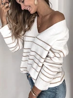 2021 new womens v neck gold striped sweater european and american fallwinter casual pullover plus size sweater