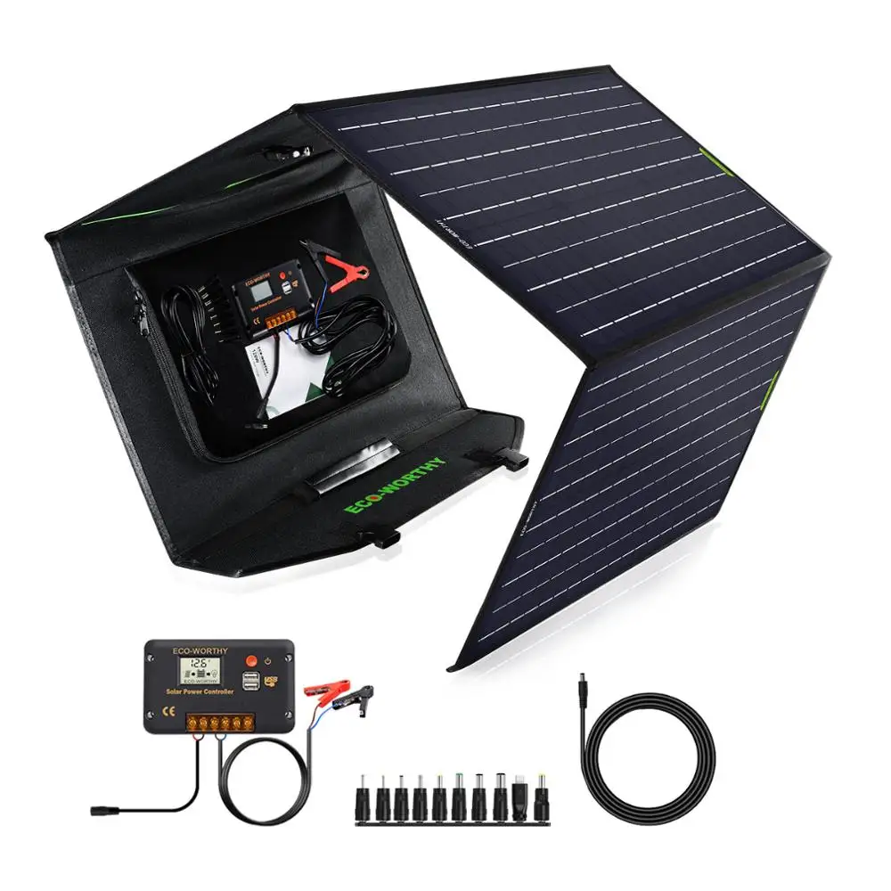 60W 120W Foldable Solar Panel 20A Charge Controller for Suaoki Portable Power Station Generator/Battery Bank/Laptop USB Devices