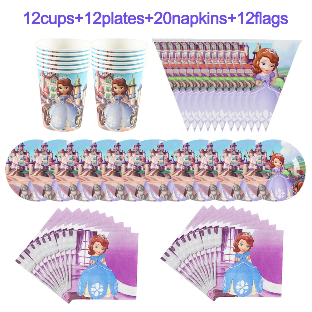 

Disney Sofia Theme Child Birthday Party Decoration Cups Plates Princess Series Baby Shower Dinner Set Supplies 56/36Pcs