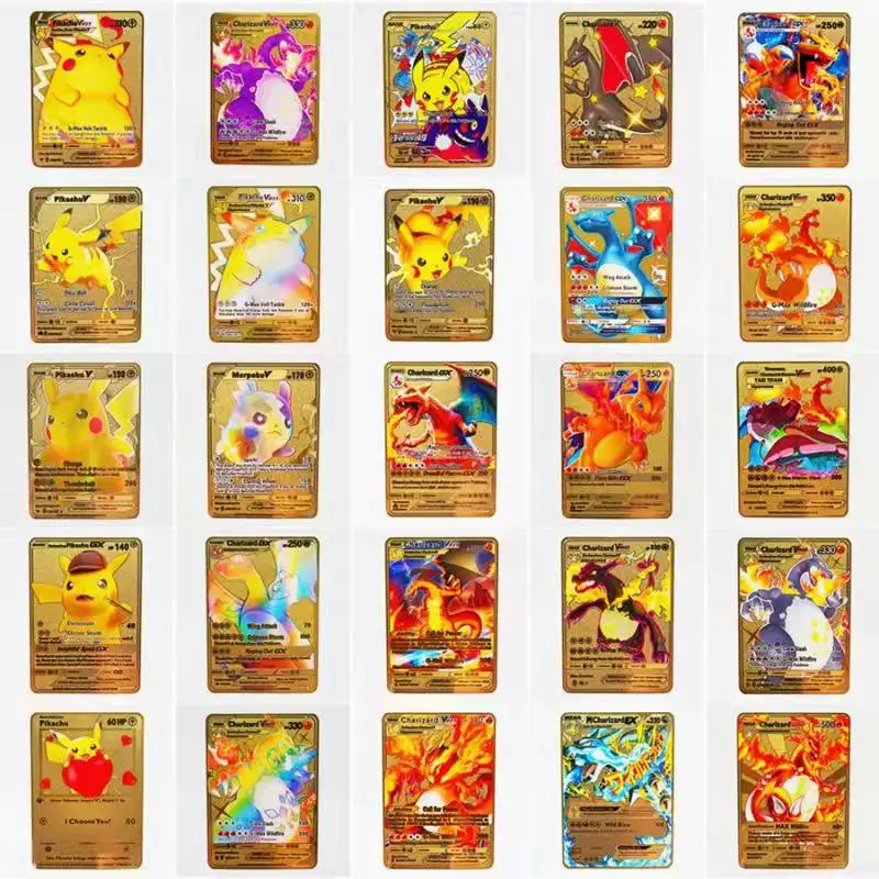 

Карты Pokemon, металлическая карта, V-образная карта, Золотая Модель, карточная игра, коллекция боевых карт, Фотокарта, игрушки для детей