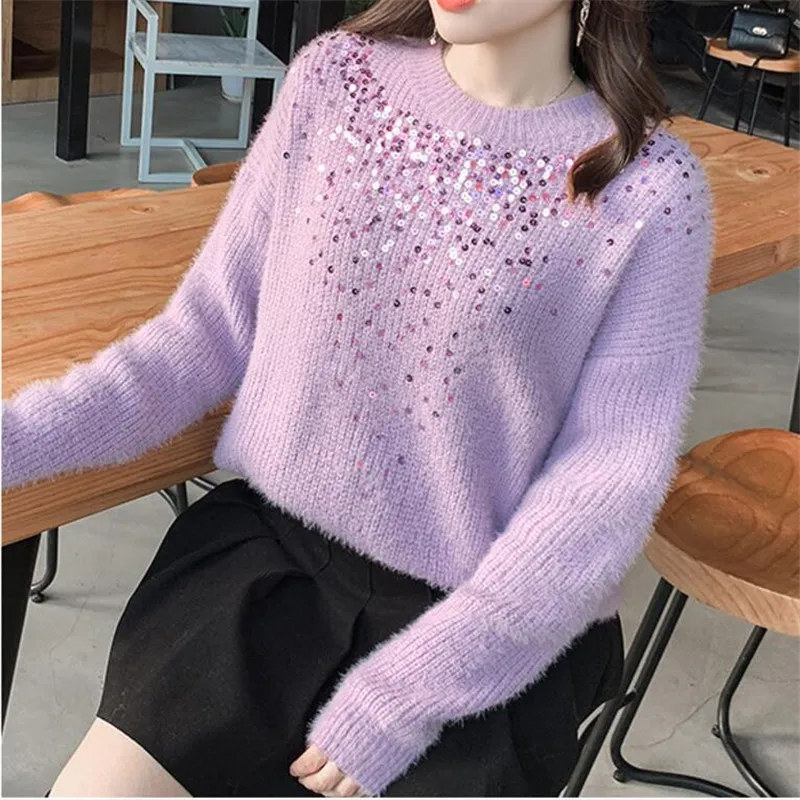 Sweater female 2021 new loose Christmas sequined sweater top suit spring and autumn office lady | Женская одежда