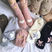 coral fleece sleep socks cute love womens tube socks cat paw winter warmth thickening home socks non slip floor wear