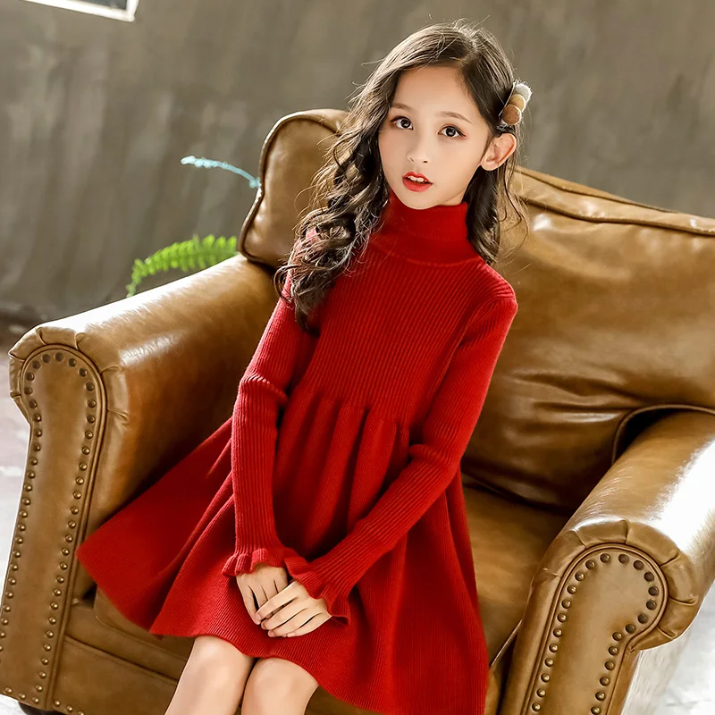 Милое трикотажное платье для маленьких девочек рождественское красное до колена